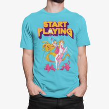 Load image into Gallery viewer, Medusa Riding a Unicorn StartPlaying Tee
